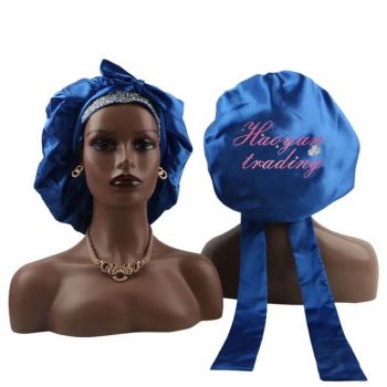 one logo circle bonnet with satin tie &diamonds