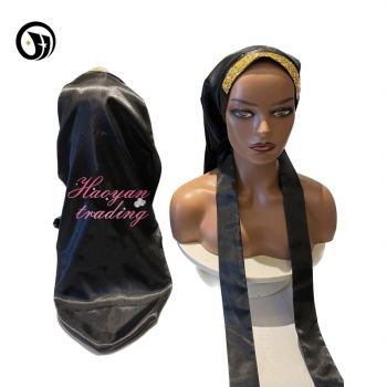 one logo long bonnet with satin tie & diamonds